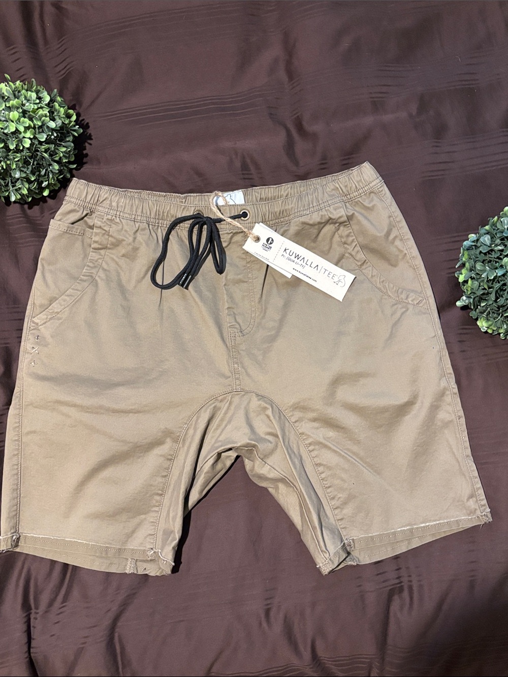 Kuwalla Tee Men’s Khaki Flat Front Pull-On Shorts